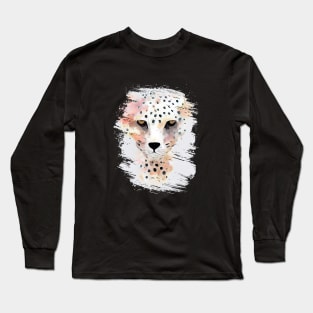 Cheetah Wild Animal Nature Watercolor Art Painting Long Sleeve T-Shirt